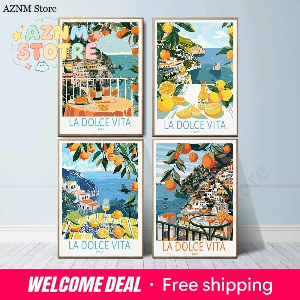 La Dolce Vita Travel Coast Lemons Poster Italy Canvas Print Painting Wall Art Bedroom Living Room Home Decoration Cuadros