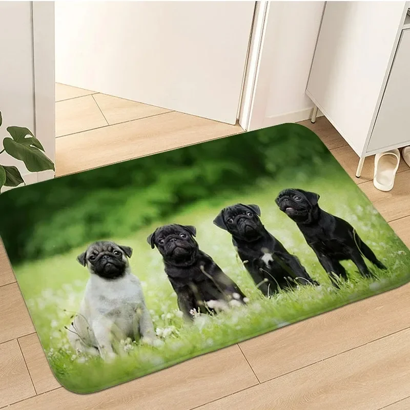 

Cute Pug Dog Pattern Welcome Mat Non-Slip Indoor Outdoor Home Decor Carpet Kitchen Floor Rugs Bedroom Bathroom Entrance Doormat