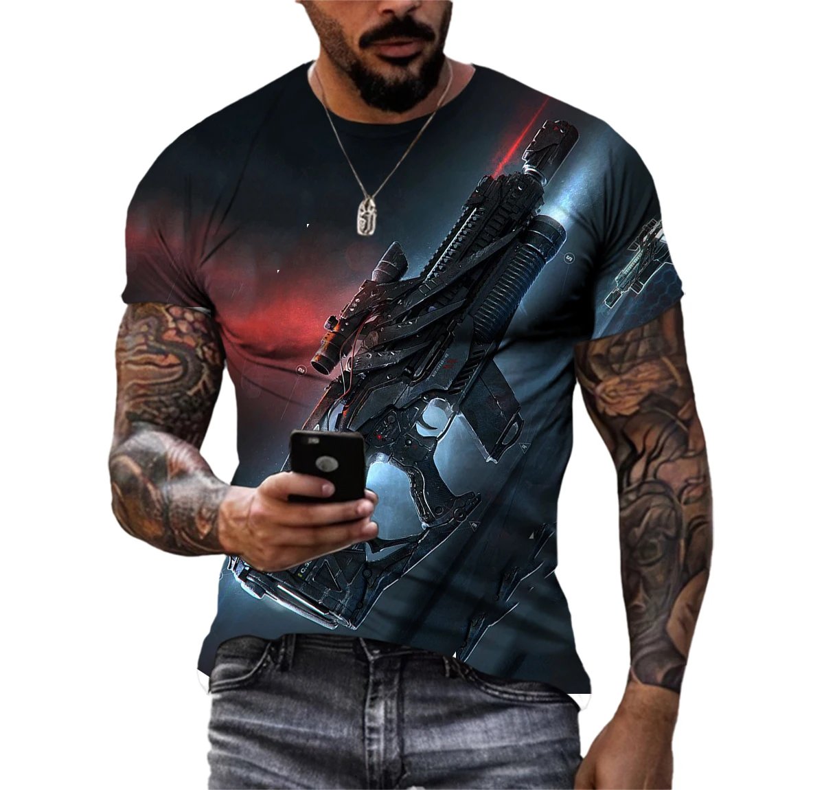 New Men's T-shirt 3D Gun T-shirt Fun Print Street Clothing Beretta Gun Casual Short sleeved Punk Gun Top Breathable Clothing