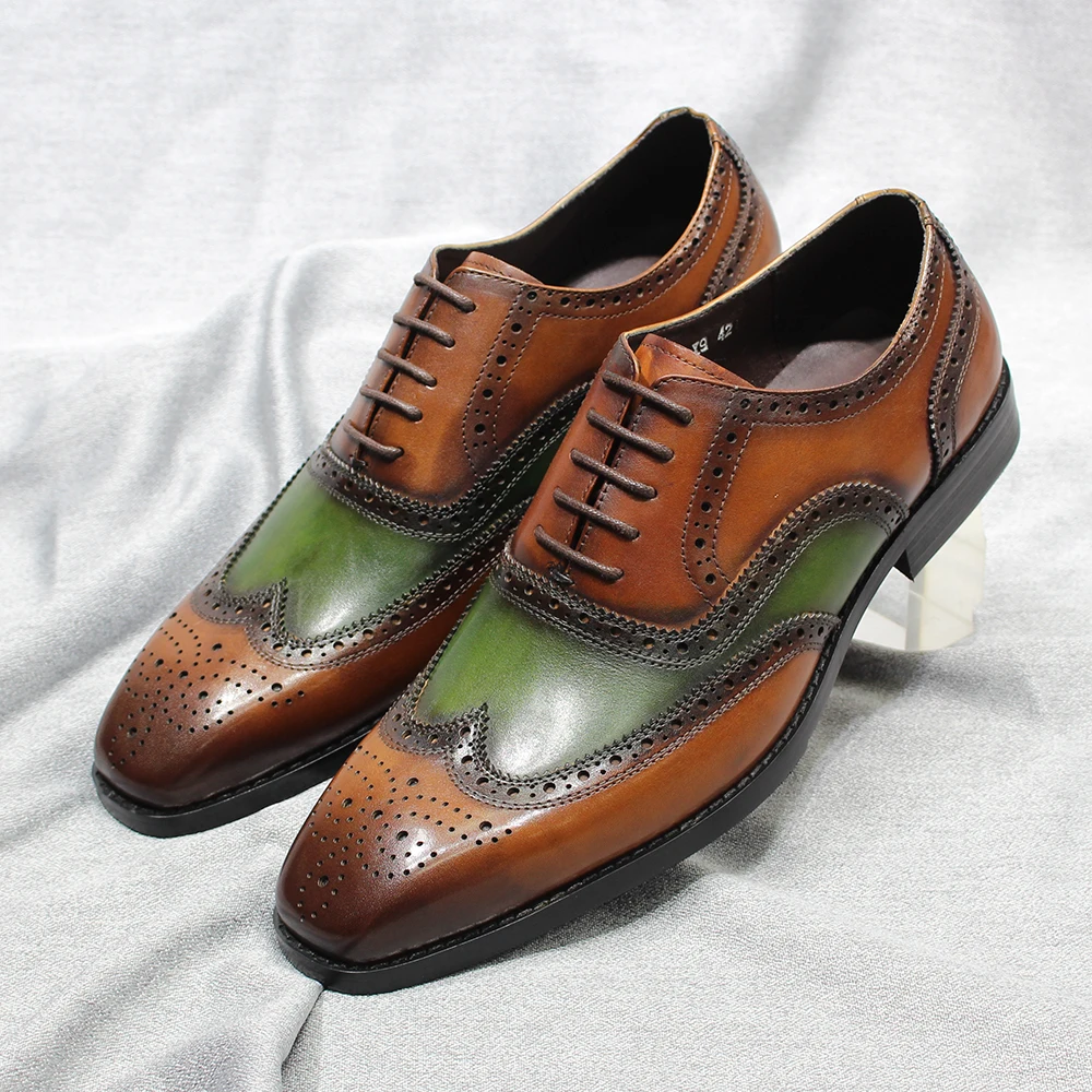 

Italian Style Men's Wingtip Oxfords Genuine Leather Male Lace Up Formal Shoes Handmade Office Wedding Party Dress Shoes for Men