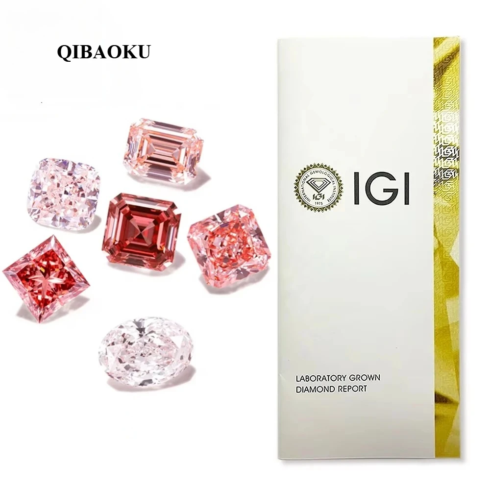 QIBAOKU Jewelry 1CT VS1 Fancy Vivid Pink Lab Grown Diamonds with IGI Certificate Round Shape Color Diamond Wholesale 2026