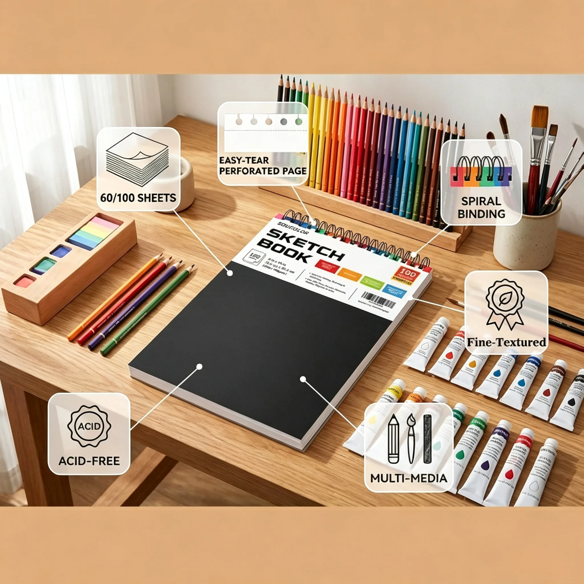 A4 / 9×12 Inch Sketch Book, Tear‑Away Blank Drawing Pad, 60/100 Sheets, 1‑2 Pcs Art Sketch Notebook
