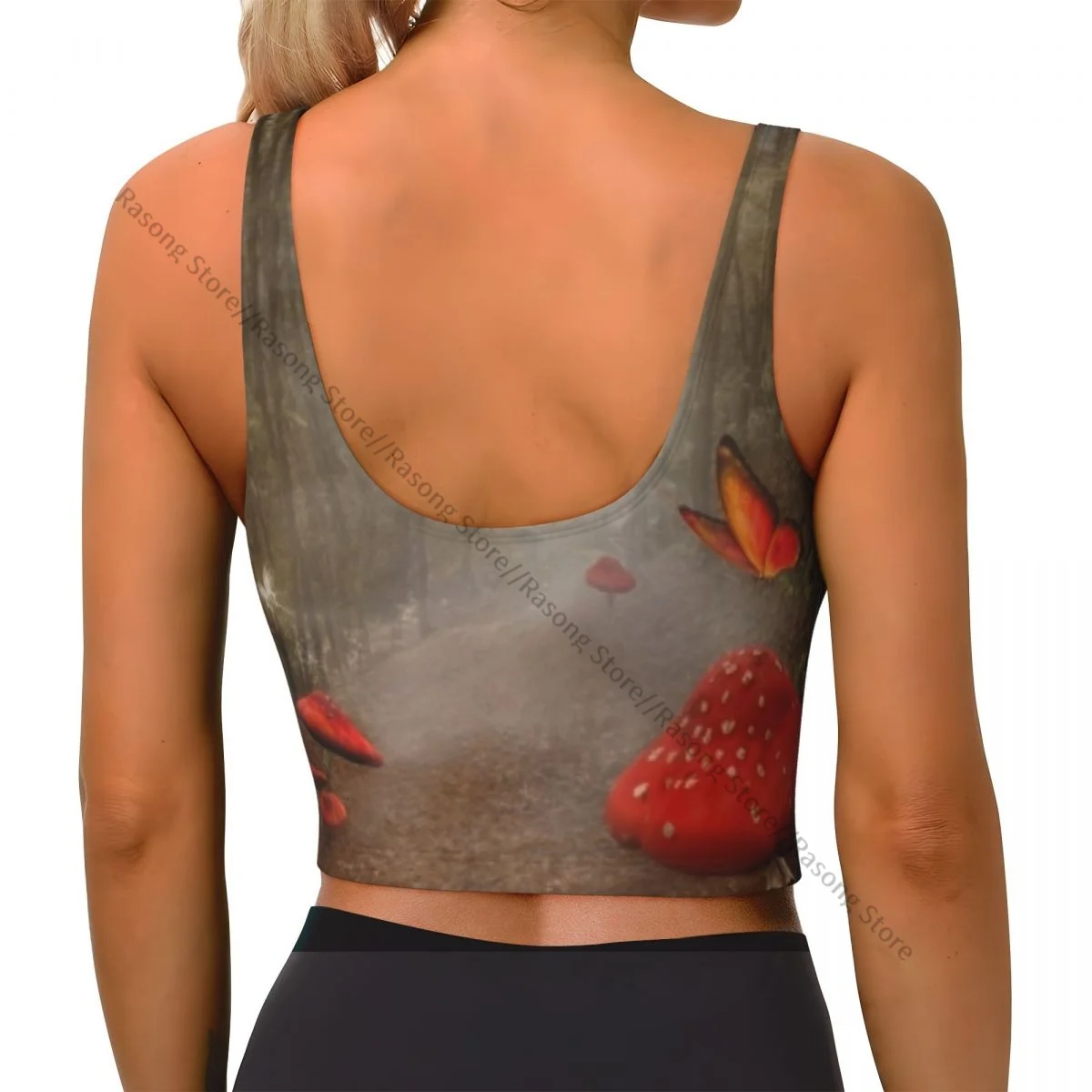 Sports Bra Women Running Yoga Clothes Vest Enchanted Nature Autumnal Pathway With Fog And Mushrooms Gathering Fitness Vest
