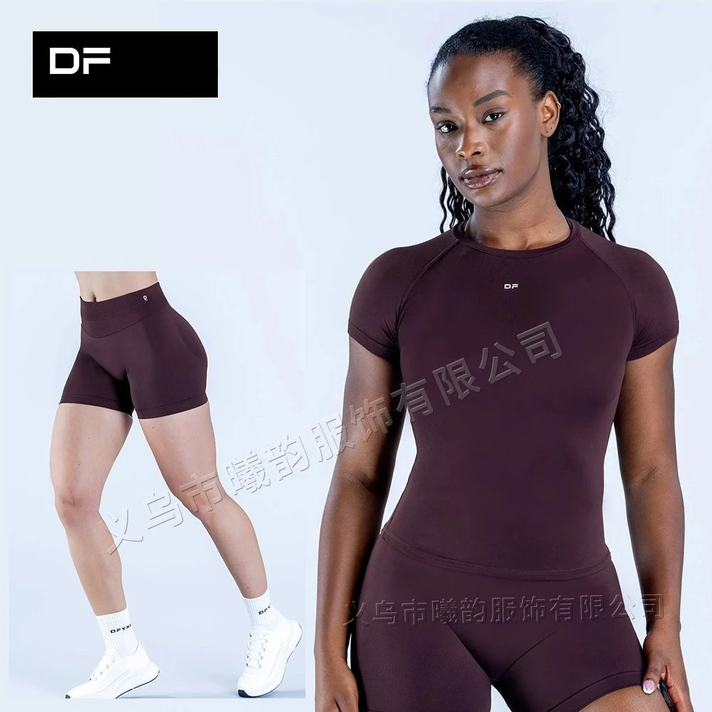 Ensemble de yoga sans couture 2 pièces pour femme : haut à manches courtes et leggings/shorts taille haute – Tenue de sport pour la gym, l'entraînement et le quotidien