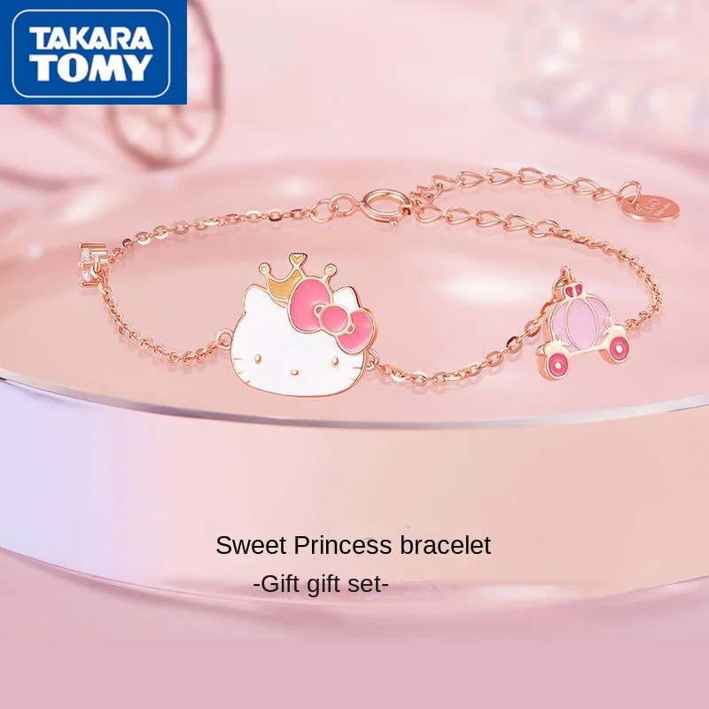 

TAKARA TOMY Cute Hello Kitty Bracelet 925 Silver Diamond Women's Chain Bracelet Exquisite Elegant Sweet Girls Bracelet Gift