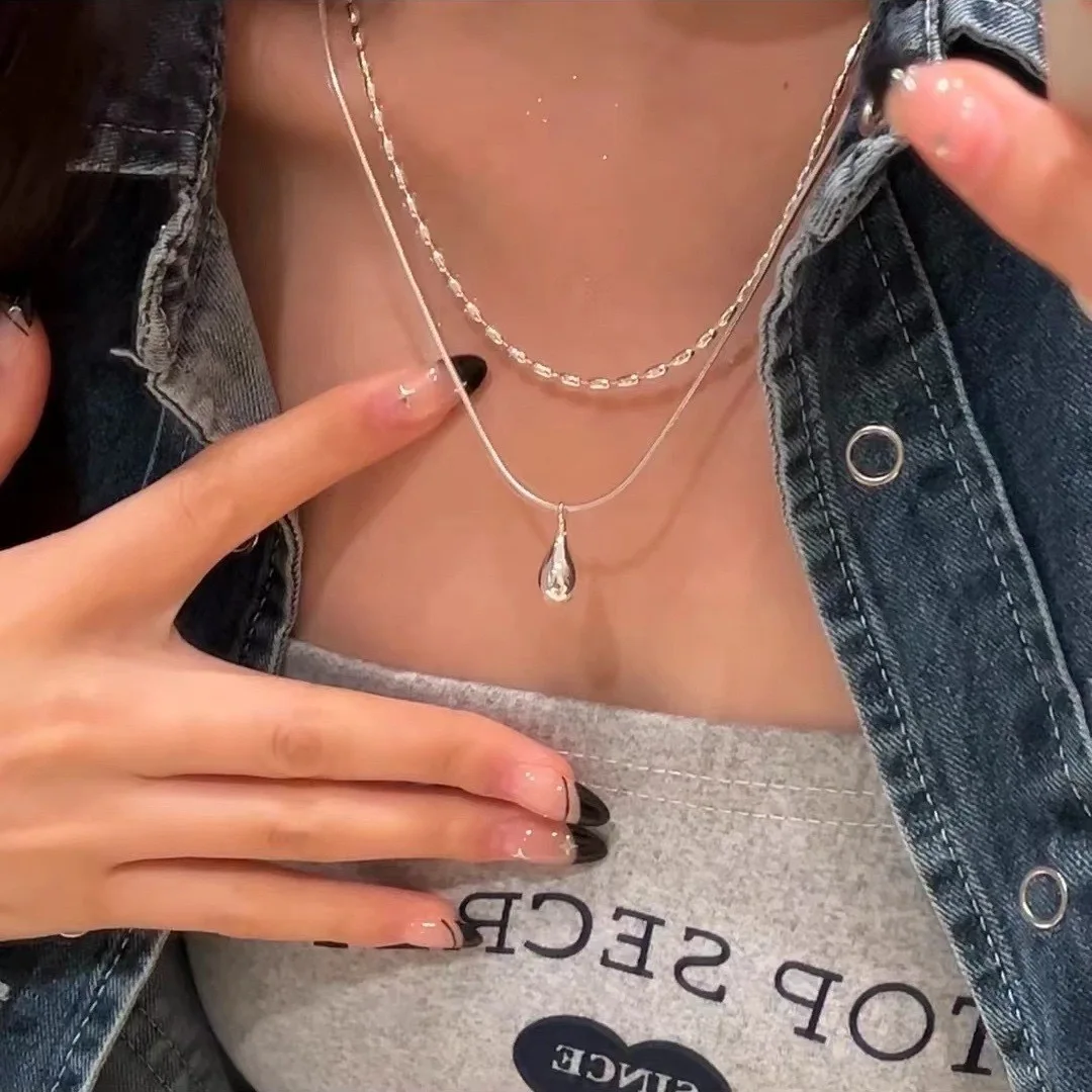 

Ожерелья из стерлингового серебра S925 для женщин, простая цепочка, модные минималистичные ожерелья с подвесками, двухслойное ожерелье, подарок на день рождения
