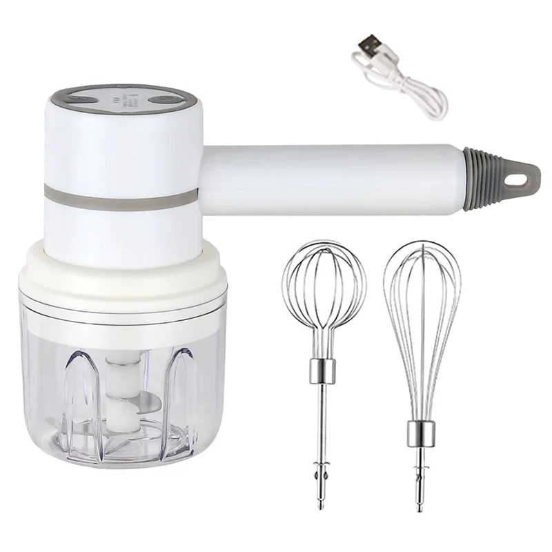 Wireless Food Mixer 3 Speed Handheld Electric Egg Beater Garlic Baking Mixer Multifunctional Food Processor White