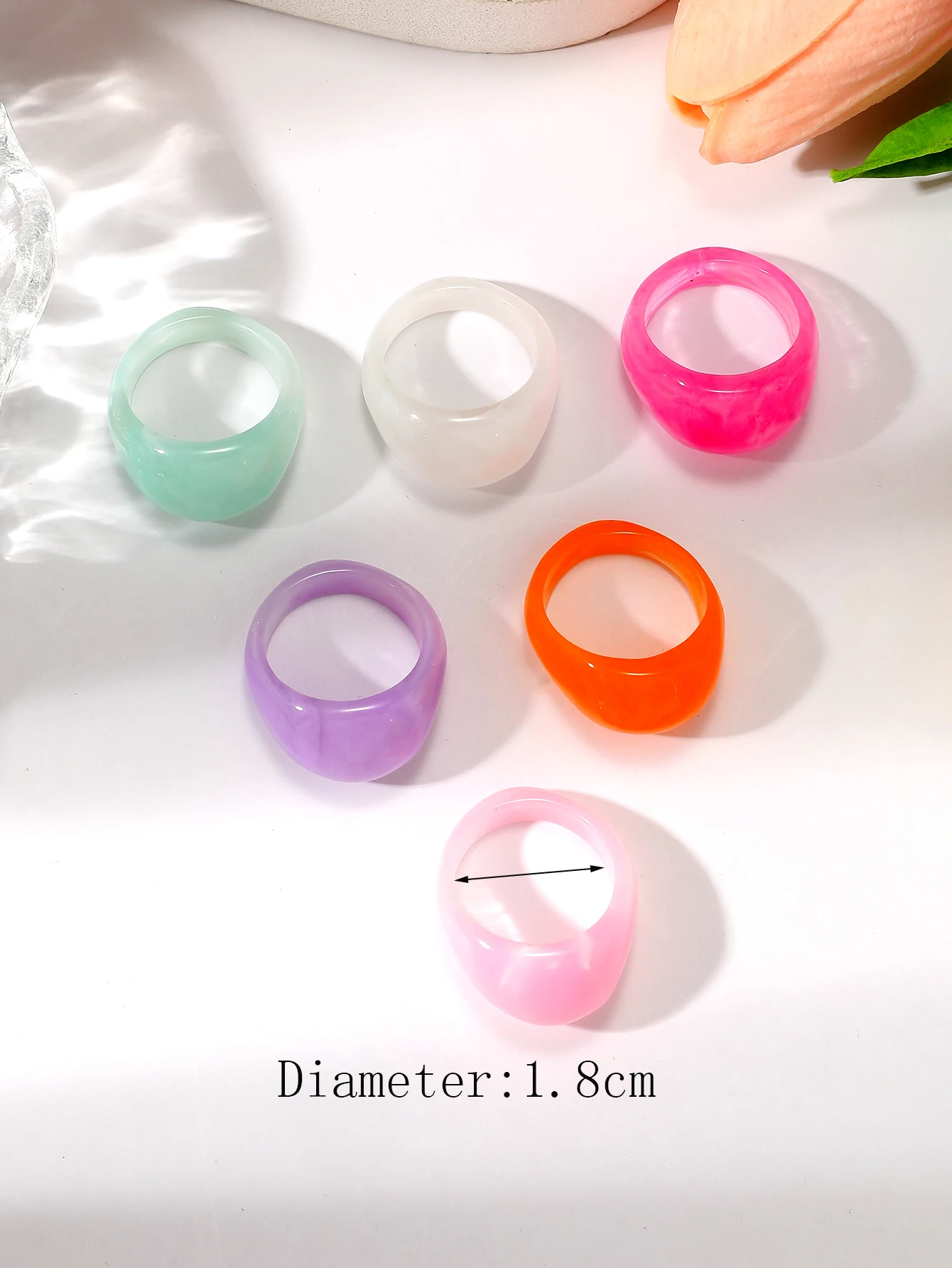 6 PCSEuropean and American Creative Colorful Transparent Acrylic Ring INS Personalized Simple Round Resin Ring for Men and Women