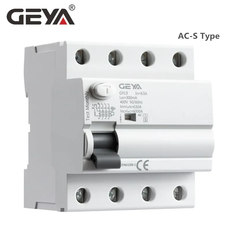 GEYA GYL9 S Type RCCB Time Delayed RCD ELCB Delay Type Electromagnetic Circuit Breaker