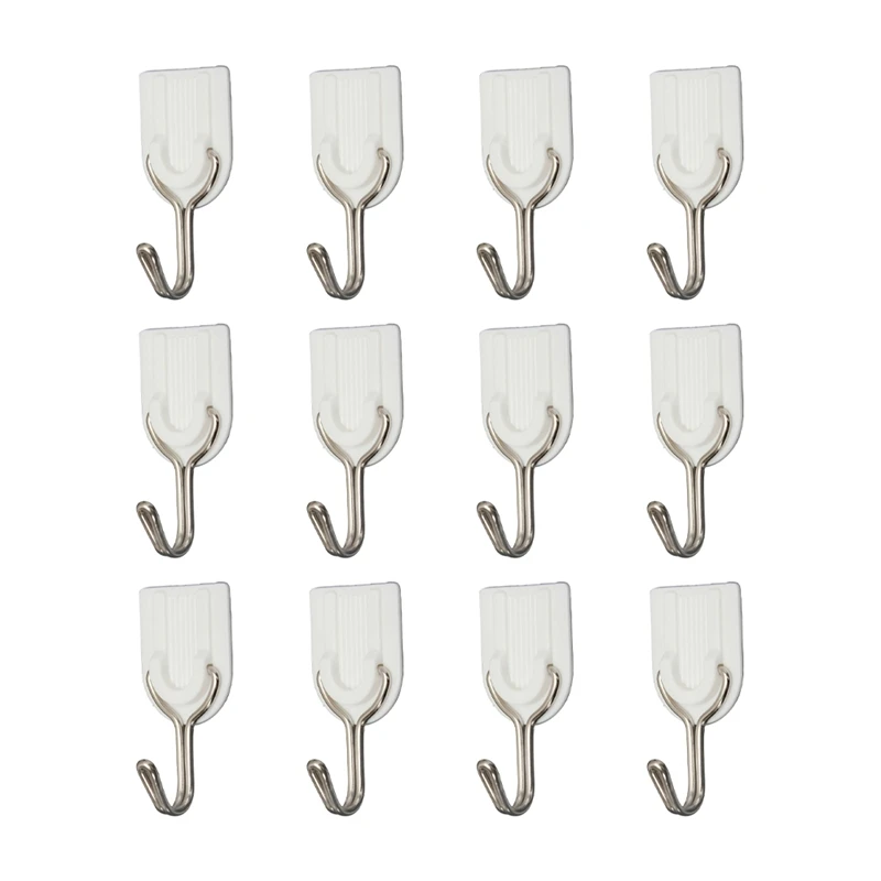 12 Pieces Wall Door Hook Towel Holder Self-Adhesive Bathroom Kitchen Glue Hook White