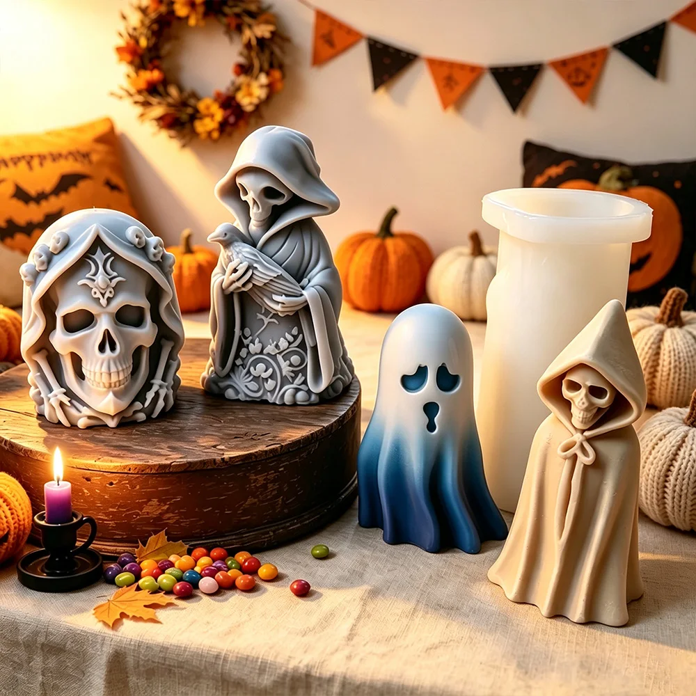 3D Halloween silicone candle mold, skeleton, ghost, ghostbuster mold, plaster, epoxy resin home decoration
