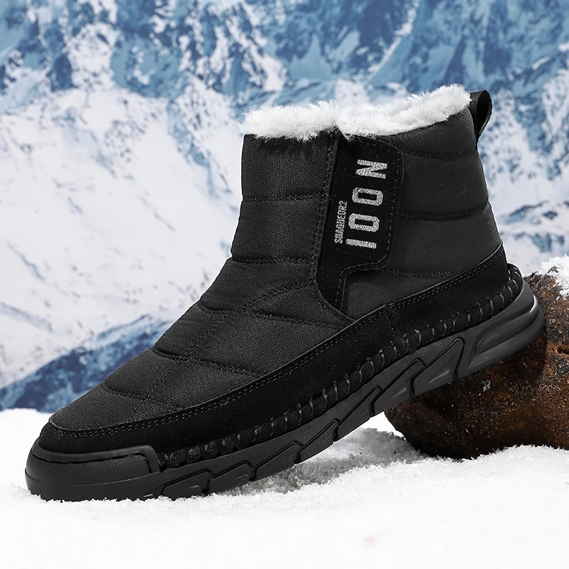 

New autumn and winter high top and plush thick cotton shoes for men, casual, non slip, thick soled, cold resistant, warm cotton