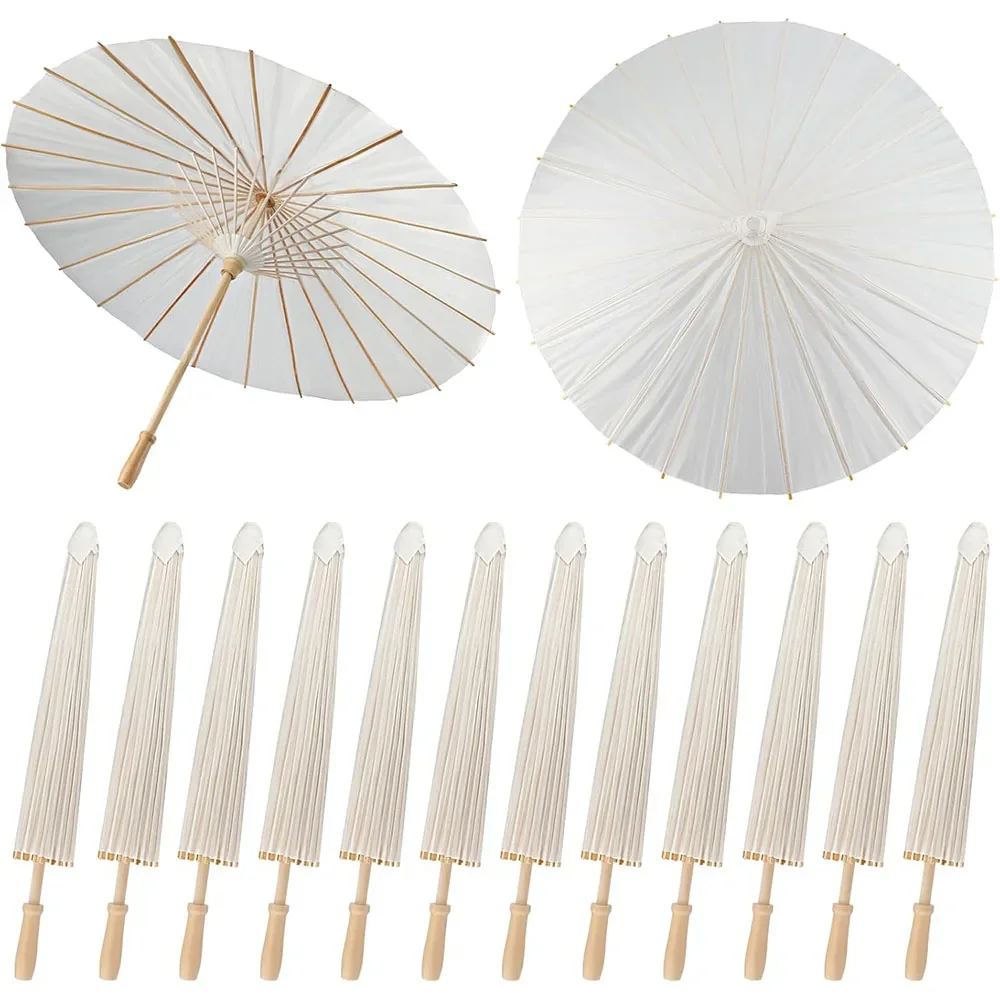 6PCS White Paper Umbrellas 40/60/80cm Parasol Cosplay Props Wedding Party Beach Decor DIY Photo Props Summer White Umbrella Set