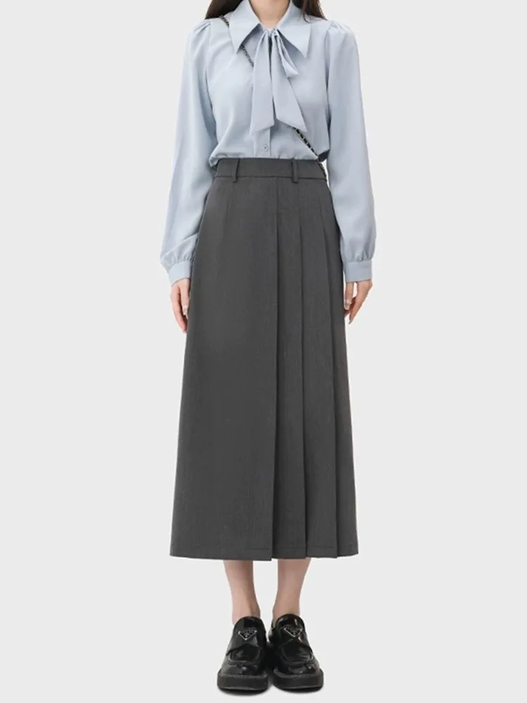 

Plus Size High Waist A-Line Midi Skirt for plus Size Women Pleated Conceal Belly Pear ape Sling Korean Sle Commute Autumn Winter