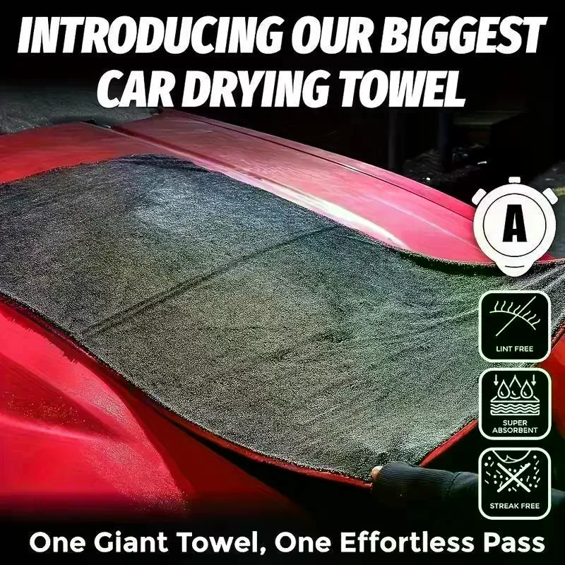 1Pc Multiple Sizes Microfiber Car Drying Towel Water Absorption Designed Suitable For Cars Trucks Gray Fine Plush Cloth