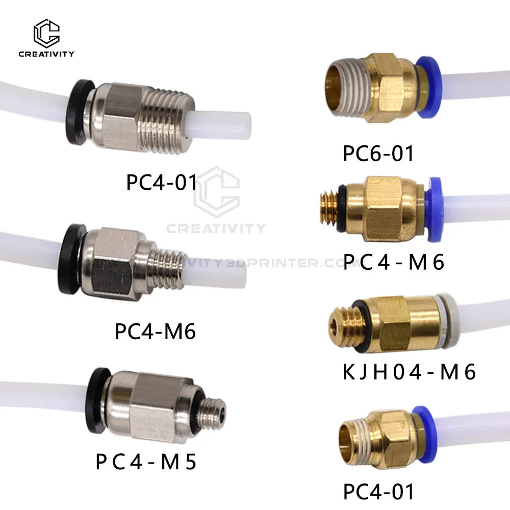 Creatividad 3D PC4-M6 PC4-M5 PC4-01 PC6-01 conector recto neumático parte diámetro 4mm filamento de tubo de PTFE acoplador de ajuste de alimentación