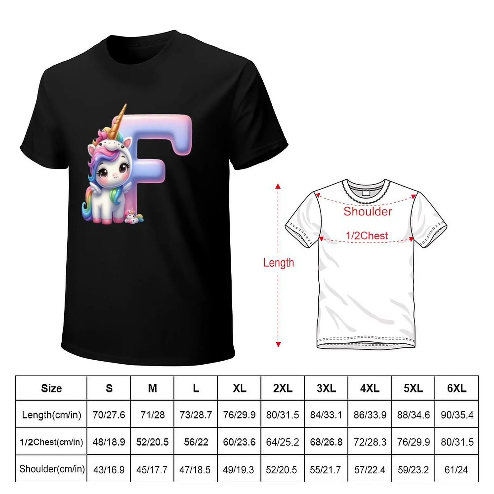 Unicorn kawaii alphabet monogram letter F T-Shirt High Elasticity Sports Tee Shirt