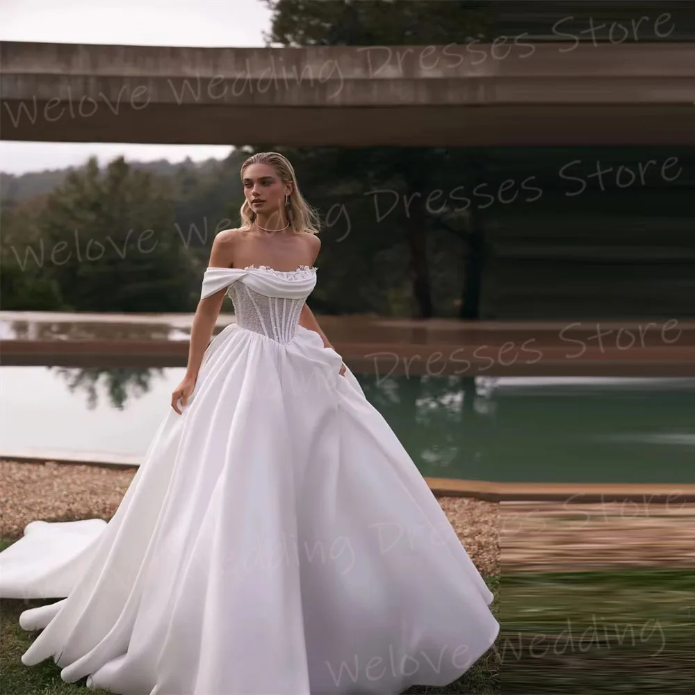 Vestidos De Novia elegantes De línea A para mujer, Vestido De Novia sin mangas, vestidos De Novia personalizados con hombros descubiertos y lentejuelas, Vestido De Novia
