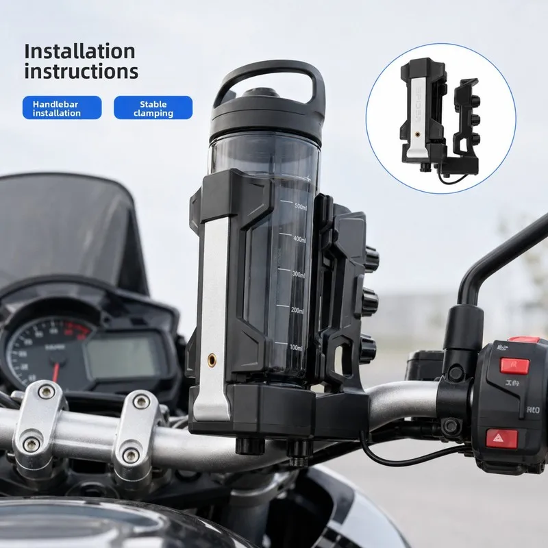 バイク用usb充電式ウォーターカップホルダー、ハンドルバー取り付け用、サイズ調整可能、ライト付き、カラフルなボトルスタンド