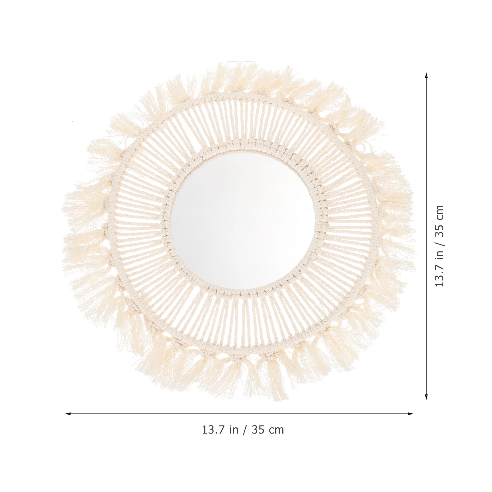 

Macrame Mirror Wall Hanging H Woven Adornment Decorative Mirror Bohemian Style Home Beige Cotton Retro Country