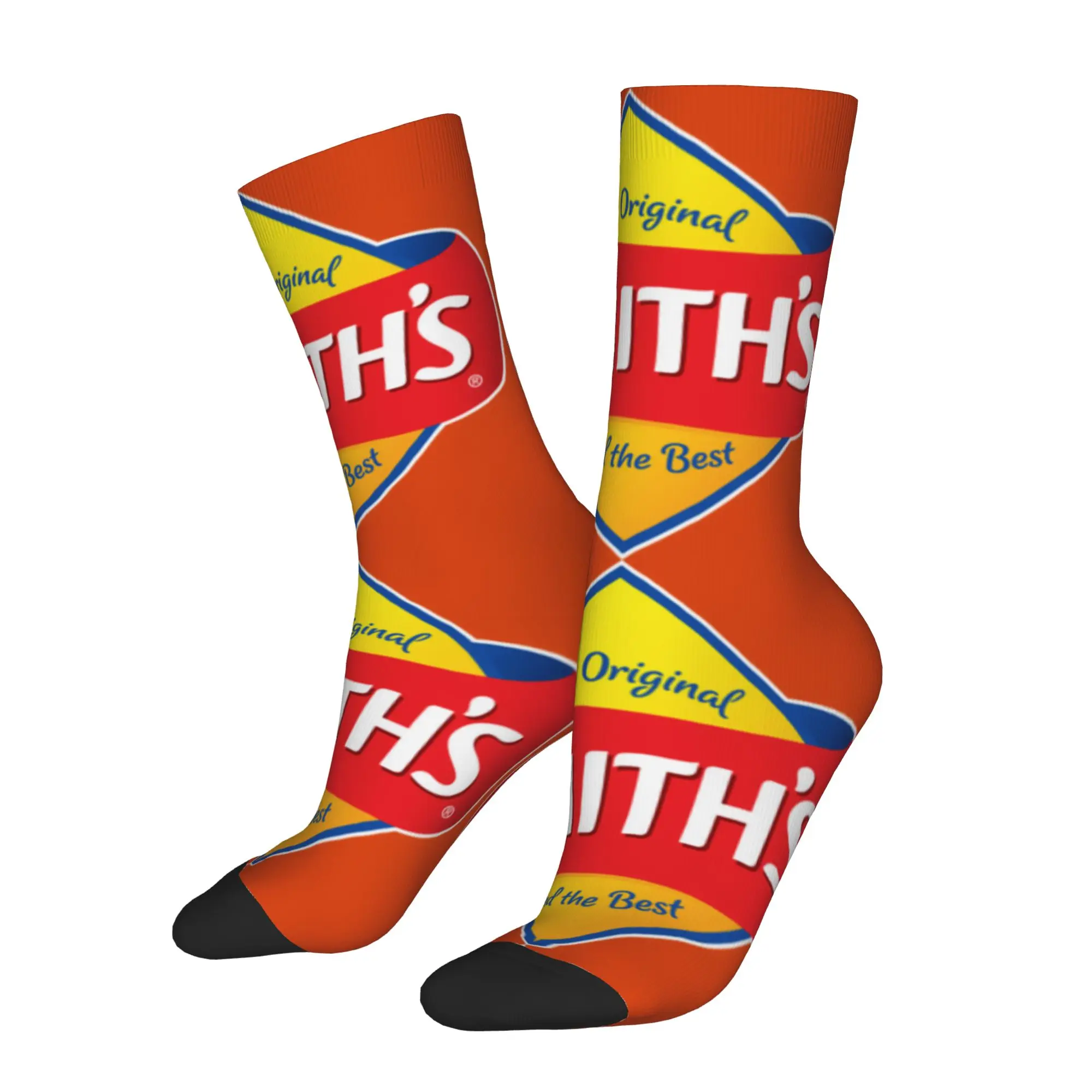 1 Paar lustige Socken mit Smith's-Logo, Vintage-Stil, nahtloses Muster, bedruckte Herren-Crew-Socken, neuartige Herrensocken