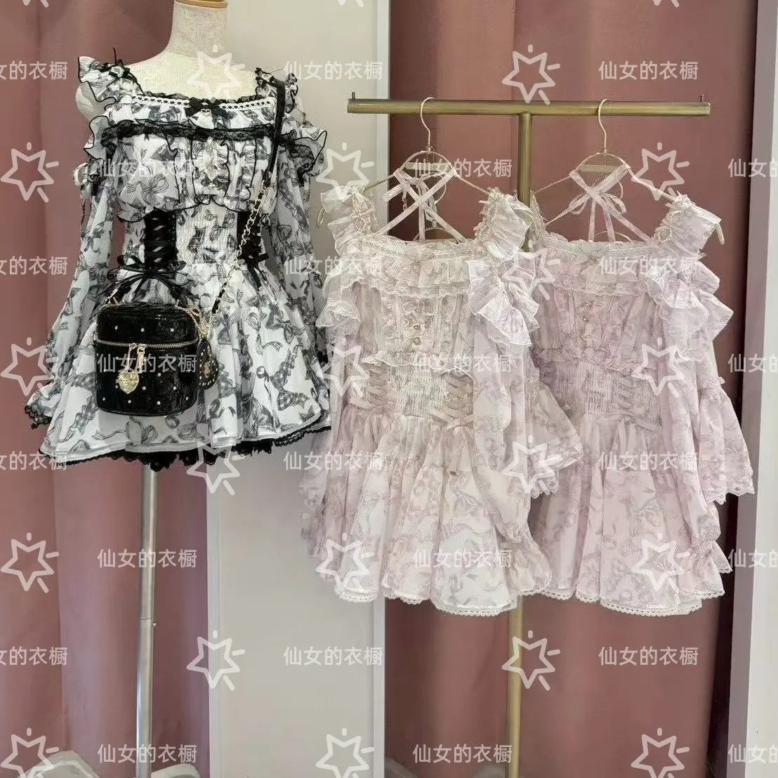 Autumn Lolita Sets 2026 New Japanese New Production Women's Dresses Outfits Off Shoulder Chiffon Girl Dress with Skirt Set