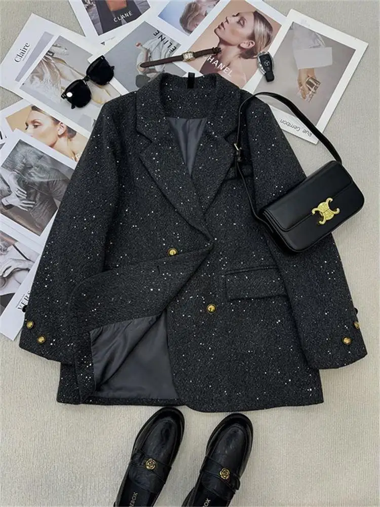 엘레 캐주얼 여성 정장 재킷, 독특한 디자인, 다용도 봄 가을 고급 중국산 롱 슬리브 더블 버튼