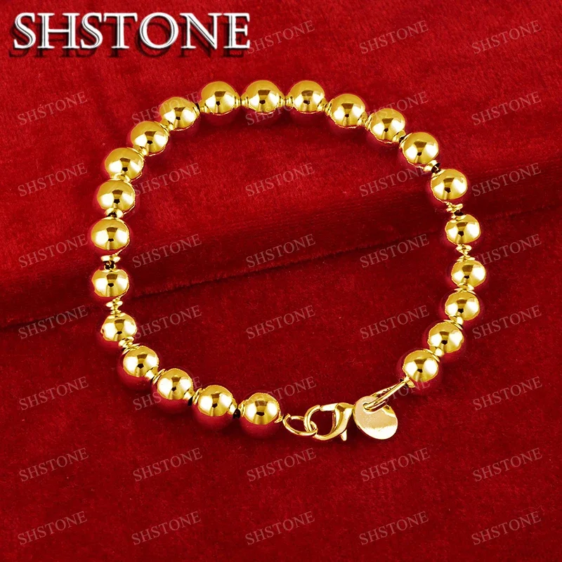 

SHSTONE 18K Gold 8mm Beads Bracelet For Woman Men Fashion Jewelry Hand Chain Engagement Bangles Wedding Party Birthday Gifts