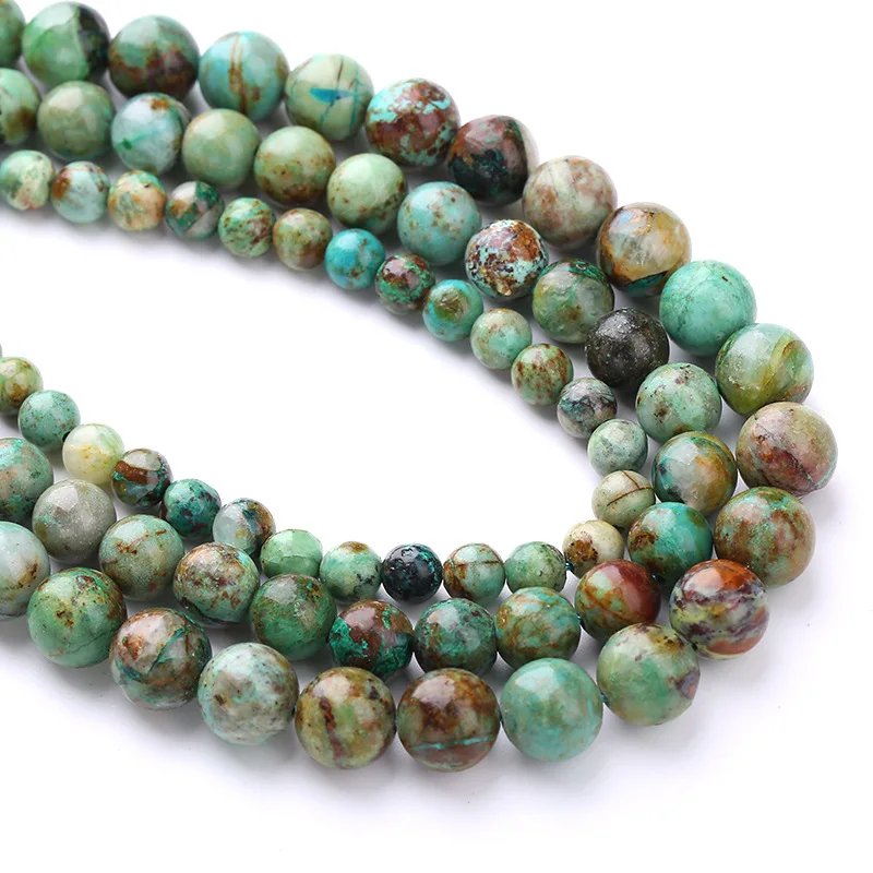 ジュエリー作り用の丸いルーズビーズ,天然石,アフリカンターコイズ,DIYブレスレットアクセサリー,15インチ,4mm, 6mm, 8mm, 10mm,工場価格