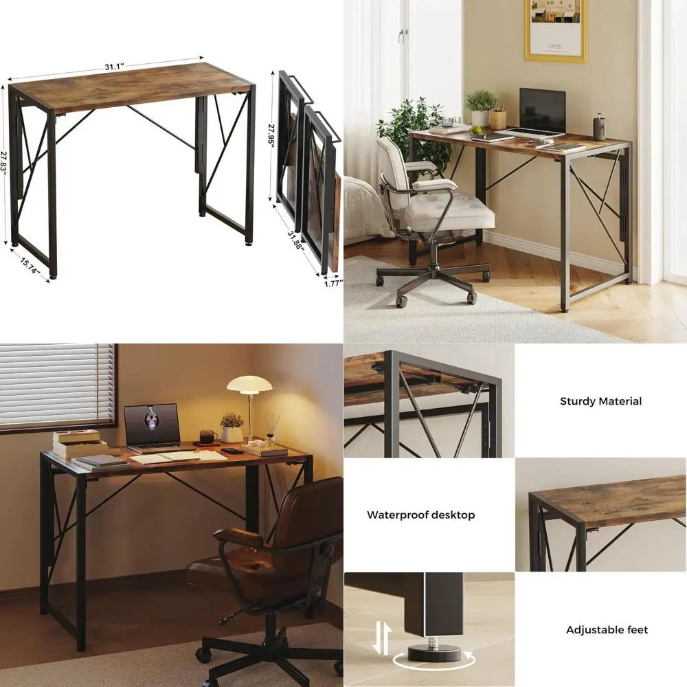 

Compact 31.5 Rustic Folding Desk for Home Office & Bedroom, Portable and Easy to Assemble