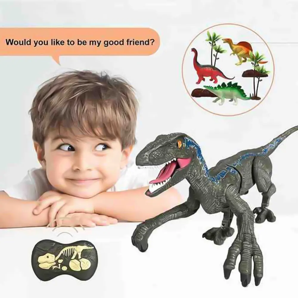 Remote Control Dinosaur Toy 5 Channels Electronic RC Toys Dinosaur Velociraptor With Spray And LED Light