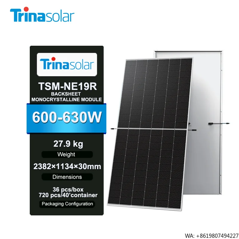 Trina Solar Panels Vertex N TSM-NE19R 600W 605W 610W 615W 620W 625W 630W N-Type I- Monocrystalline Module