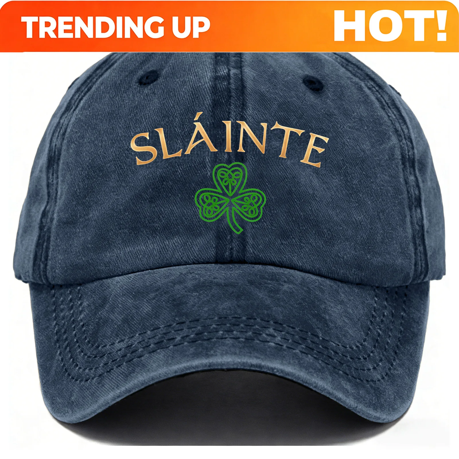 Customization Washed Distressed Printed Baseball Cap Adult Vintage Washed Distressed SLÁINTE Clover Embroidery Baseball Cap Men