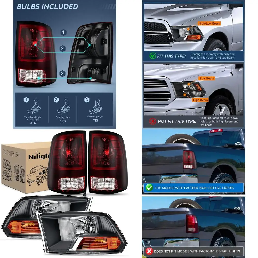

2009-2012 Dodge Ram 1500/3500 OE Style Черный корпус Янтарный отражатель фар и темно-красный корпус Задние фонари Combo