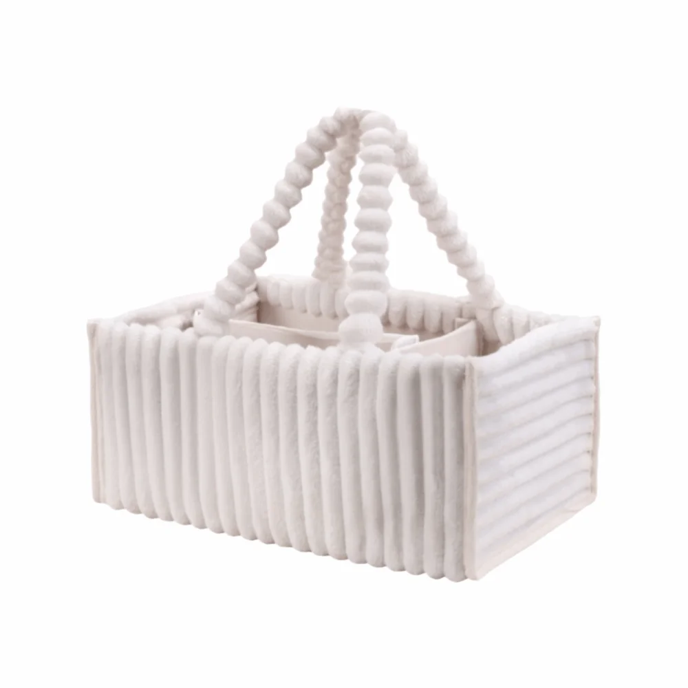 Cozy Large Capacity Baby Diaper Organizer Soft Lightweight Nappy Organizer Bag Cream Beige Plush Flannel Mommy Storage Bag Car