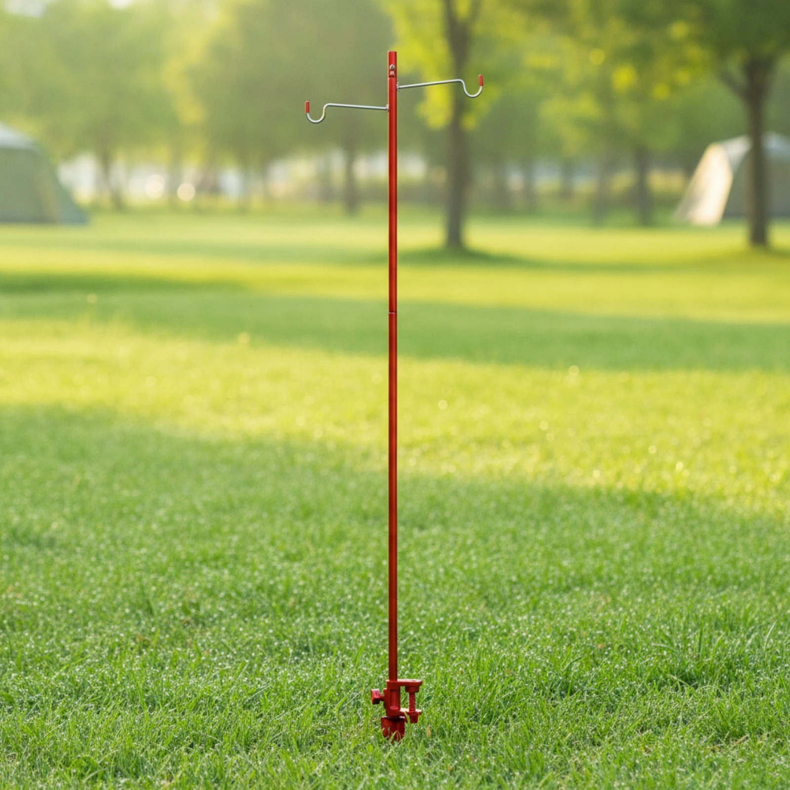 Folding Lantern Pole with Double Hooks Lightweight Camping Lamp Stand with Ground Stake Folding Lamp Pole with Stake Foldable