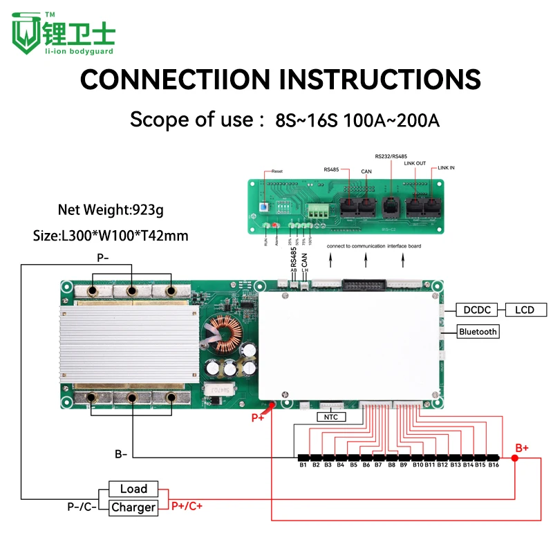 LWS BT Smart BMS 16S 48V LiFepo4 ESS Convertitore di accumulo di energia BMS con limite di corrente 10A 100A 150A 200A Li-ion NMC LFP