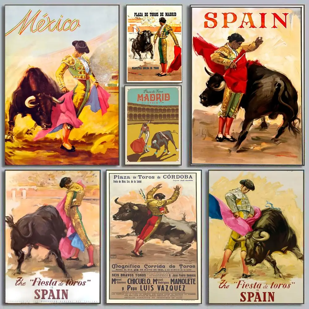 Póster de toros españoles, arte autoadhesivo, pegatina de papel impermeable, decoración de pared para cafetería