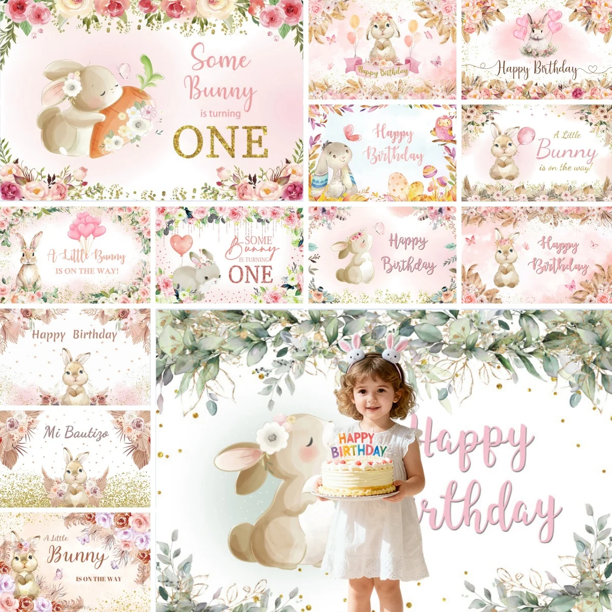 Easter Rabbit Birthday Photography Backdrop Some Bunny Is Turning One Girl 1st Birthday Party Decor Baby Shower Photo Background