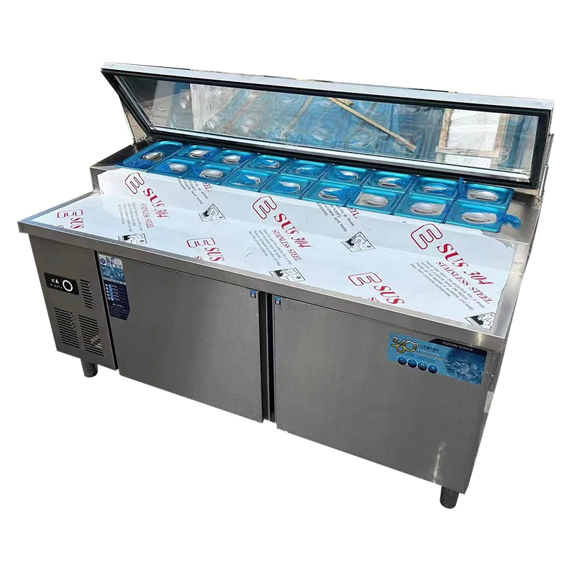 

Manufacturer wholesale salad table slotted fresh-keeping table display cabinet commercial pizza table