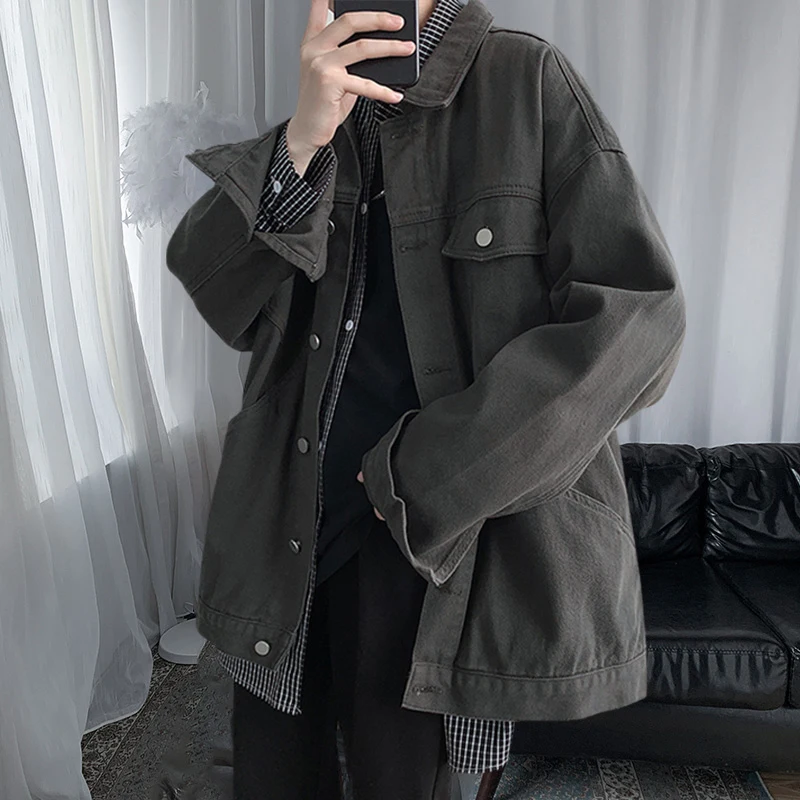 

Мужская джинсовая куртка оверсайз в американском стиле барокко, весна-осень, модная, в уличном стиле, крутая, рабочая, повседневная, длинная, свободного кроя