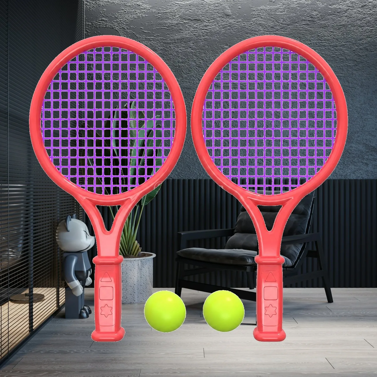 2 Pieces Molded Grip Tennis Racket Child-Friendly Small Kids Tennis Racket Sports Equipment Lightweight Compact