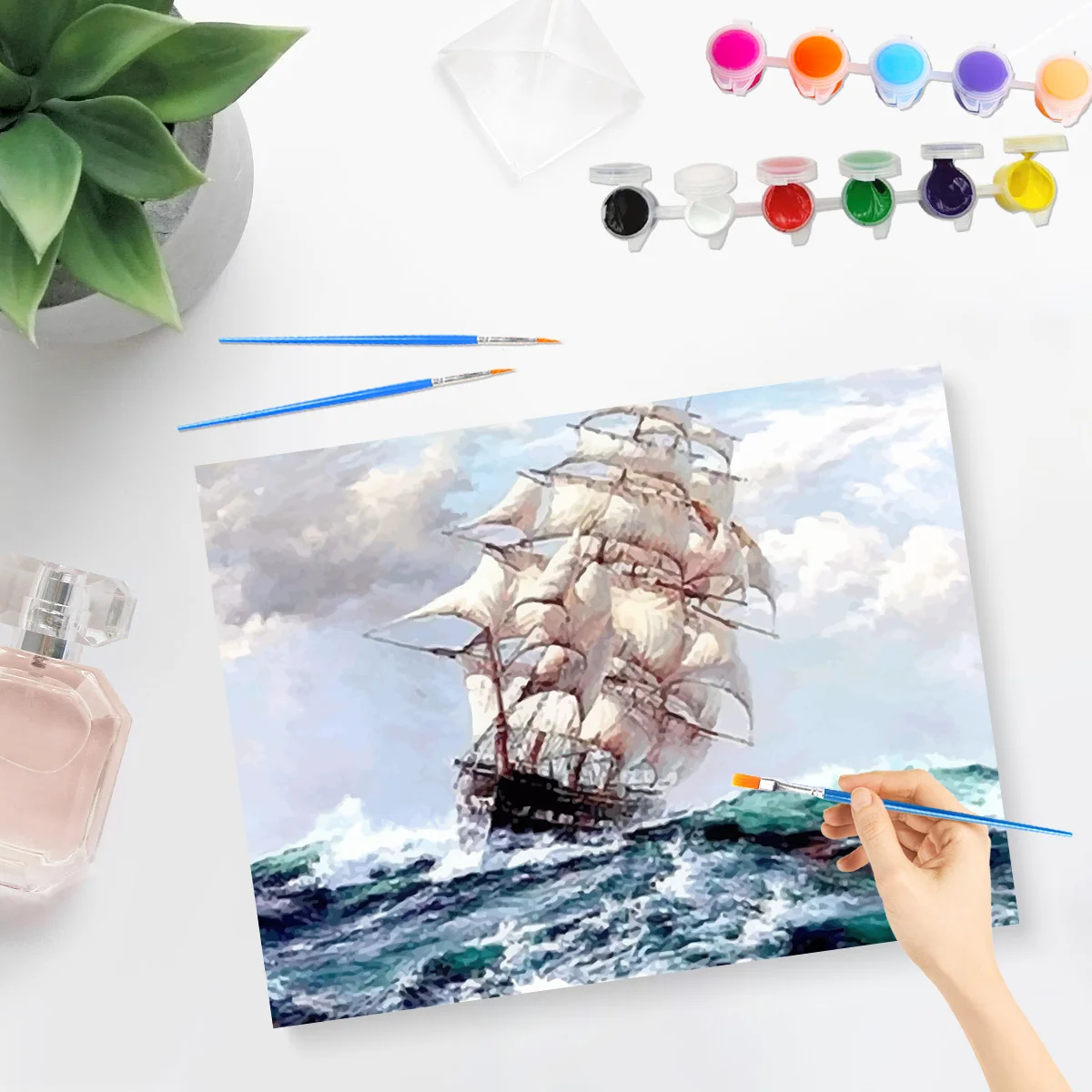 PhotoCustom Painting By Number For Adults With Frame Sea Sailboat Pictures Number Handpainted Kits Home Decor