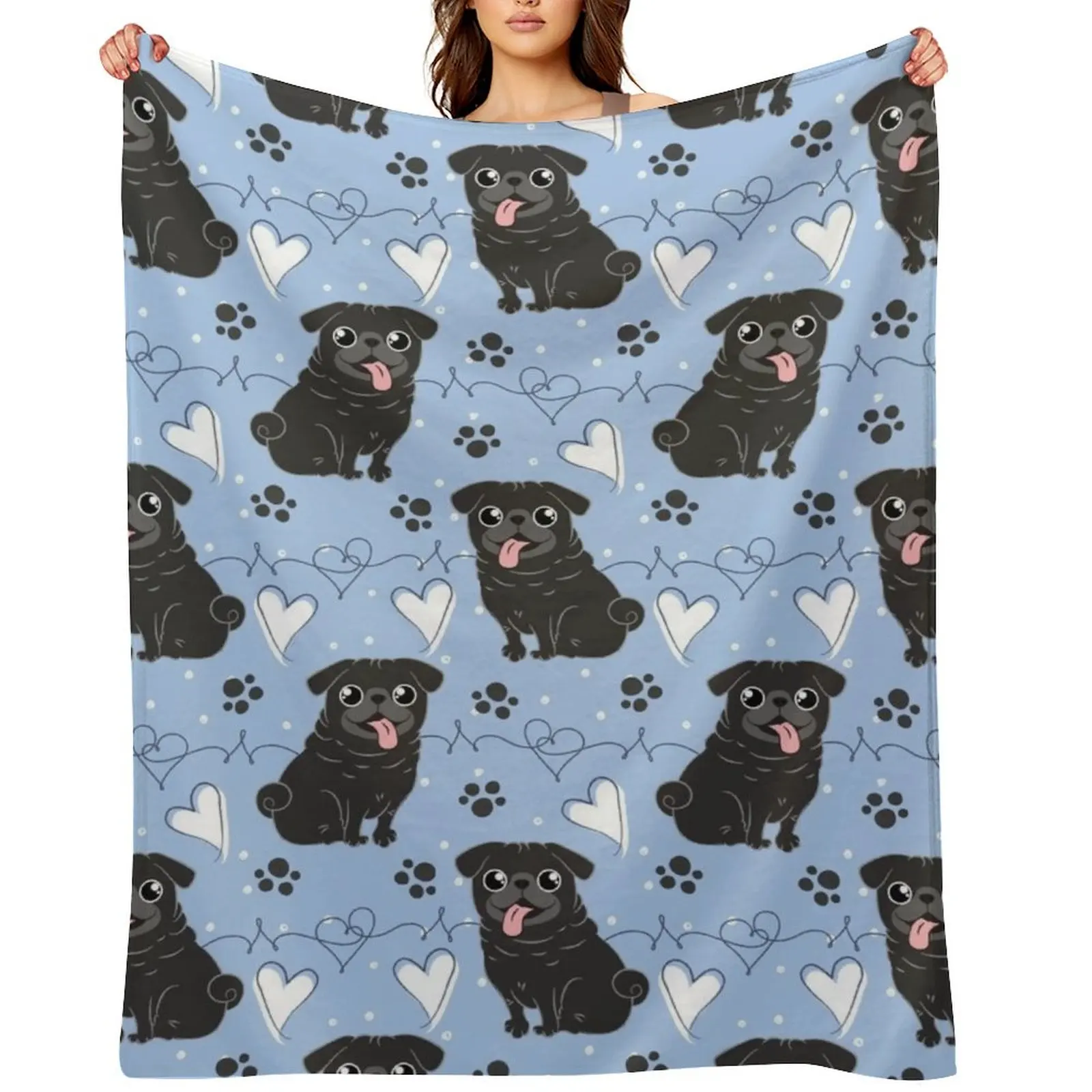 

LOVE Black Pug Throw Blanket Heavy Loose Thins Sleeping Bag Blankets