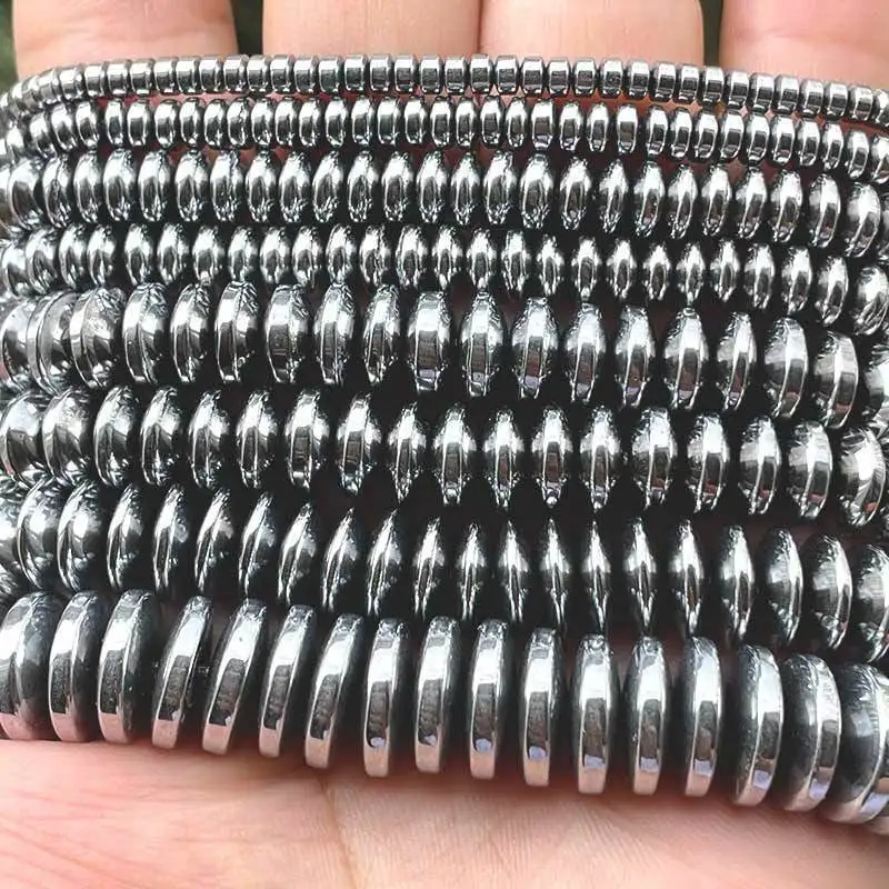 Silver Flat Disc Gasket Saucer Hematite Spacer Beads Stone for DIY Craft Charm Necklace Bracelet Accessories Jewelry Making 15\