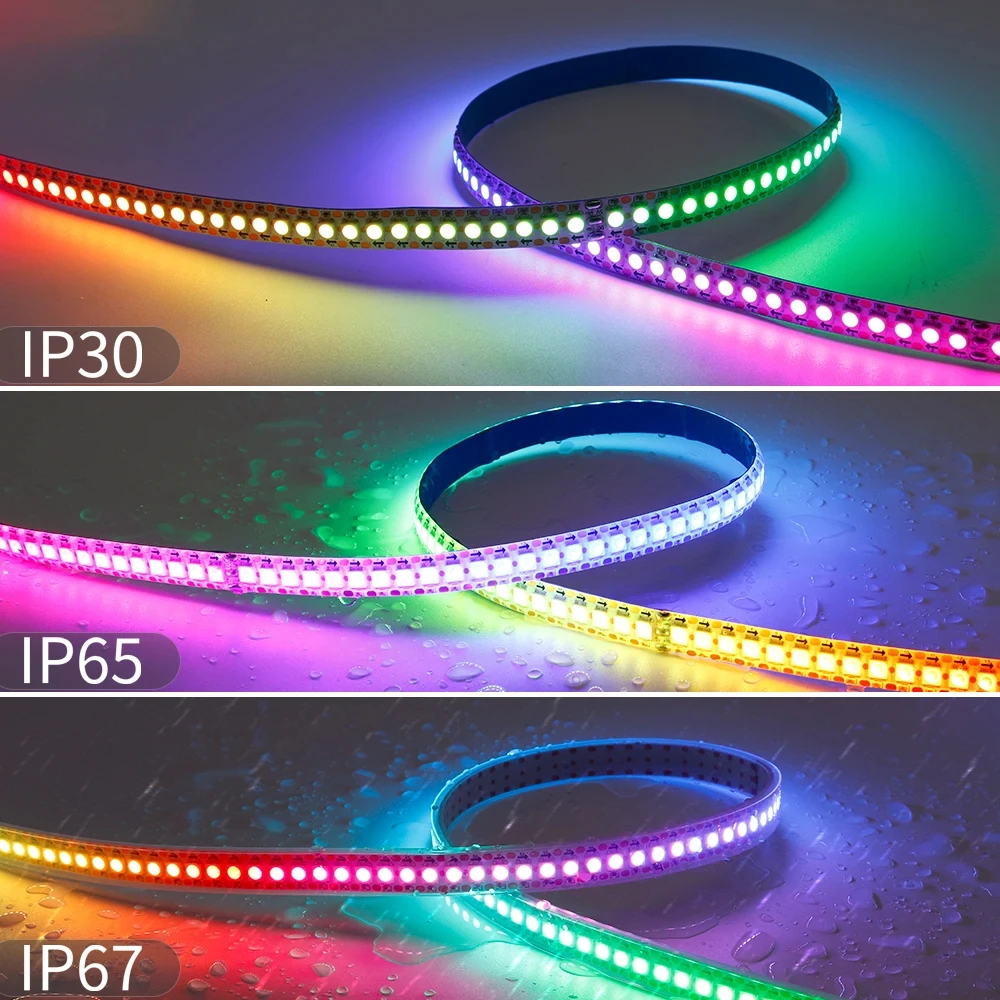 Imagem -04 - Fita de Iluminação Led Rgb Inteligente Endereçável Individualmente ic 30 60 144pixels Leds m dc 5v 12v Ws2811 Ws2812b Ws2813 Ws2815 5050