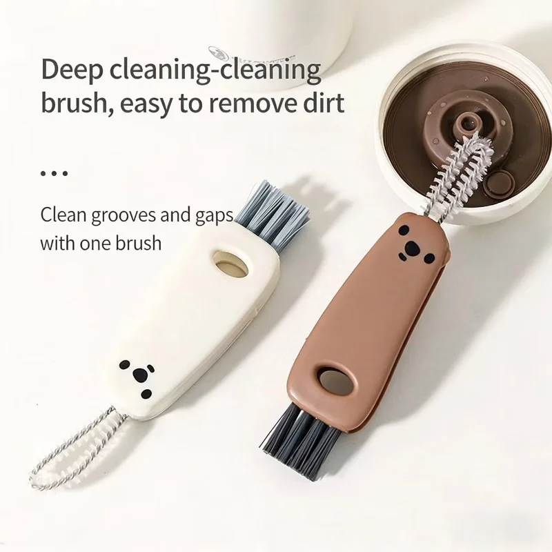 2Pcs Multifunctional Cup Lid Cleaning Brush, Hard Bristle Gap Brush for Water Cup, Baby Bottle & Nipple, Cute Couple Style