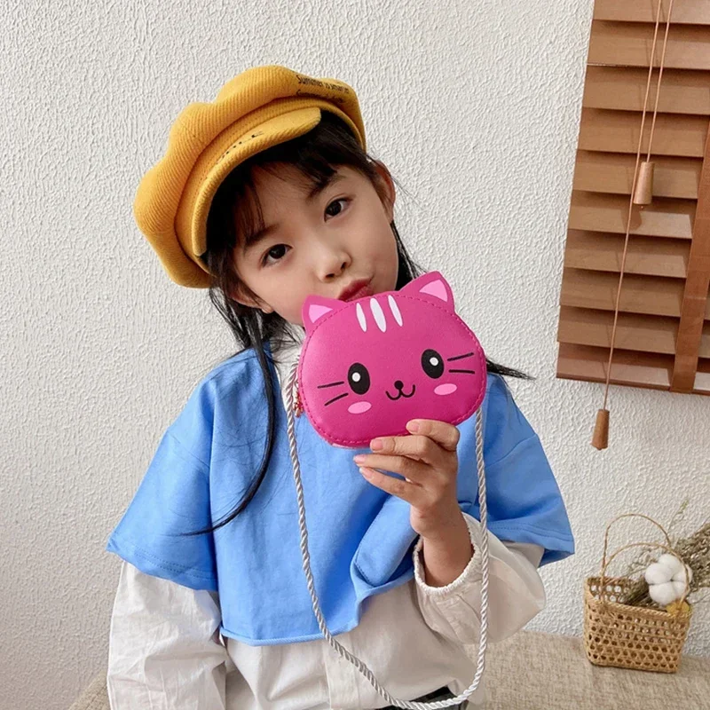 Cute Cat Shoulder Bag Children Crossbody Messenger Bags for Girls Kids PU Leather Small Handbag Cartoon Coin Purse Wallet