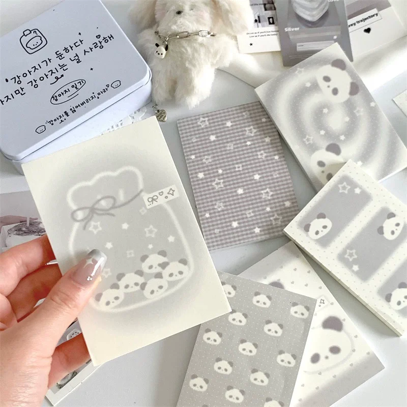 Cute Cartoon Panda Grey Series Memo Pad Kawaii Loose-leaf Portable Pocket Notepads Scrapbook Journal Decorative Paper for Girls