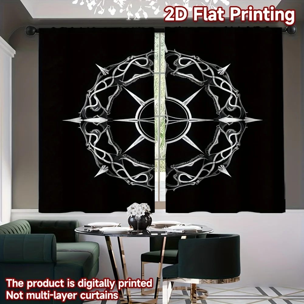 Gothic Thorn Circle Curtains with Mystic Symbol Design, Dark Aesthetic Home Decor, Edgy Living Room Bedroom Window Drapes